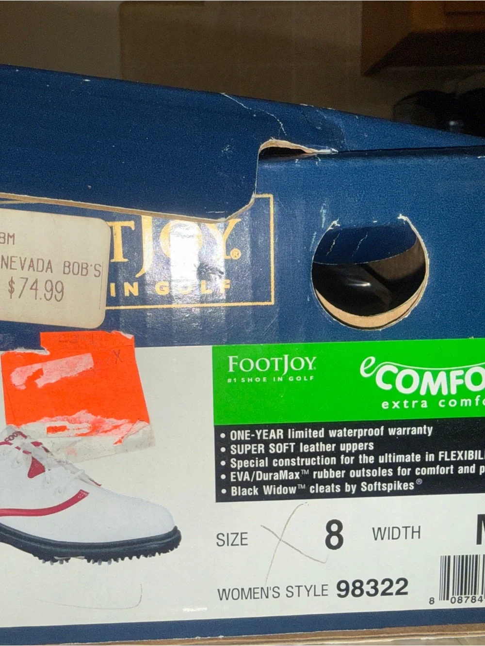 NIB-FOOTJOY- Women's White and Maroon Golf Shoe - Lace-Up Comfort-8M